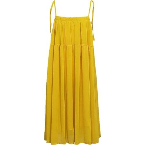 PERHAPS U Yellow Loose Strap Backless Midi Dress Summer Elegant Vocation Sundress Women Female D0328