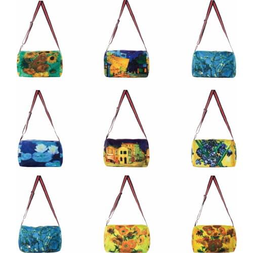 Ladies Vintage Canvas Tote Bag Van Gogh Oil Painting One Shoulder Crossbody Tote Bag Cotton Linen School Bag Large Capacity