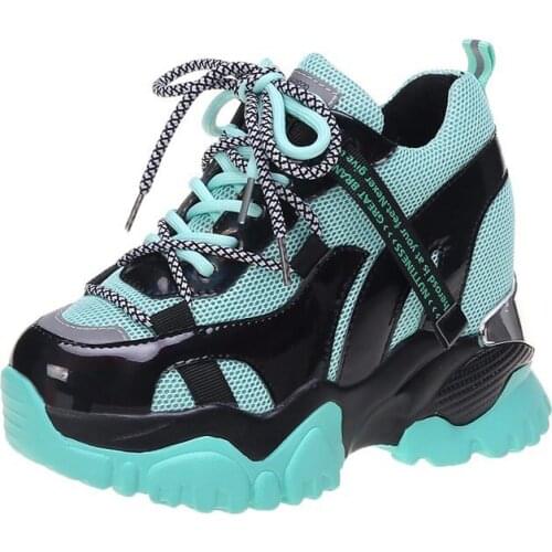 Spring Woman Chunky Sneakers High Heel 10 CM Women Thick Bottom Platform Sneakers Fashion Breathable Mesh Lady Dad Casual Shoes