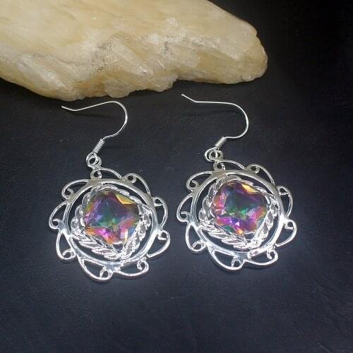 Gemstonefactory Big Promotion Unique 925 Silver Perfect Mystical Fire Topaz Women Jewelry Gifts Dangle Drop Earrings 20213784