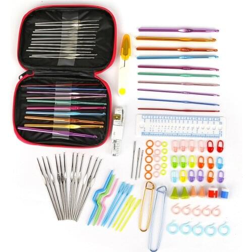 1set Crochet Hooks Set Aluminum Knitting Needles Yarn Craft Kit Knitting Accessories with Pink Case For Women Gift