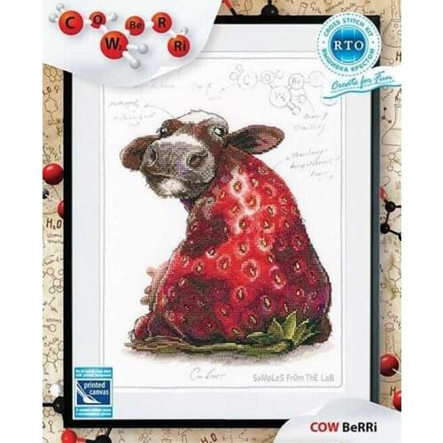 2021 Drop Shipping Embroidery Strawberry Cow Cross Stitch Funny with 100% Cotton Flosses & Free Shipping for Home Decor & Gifts