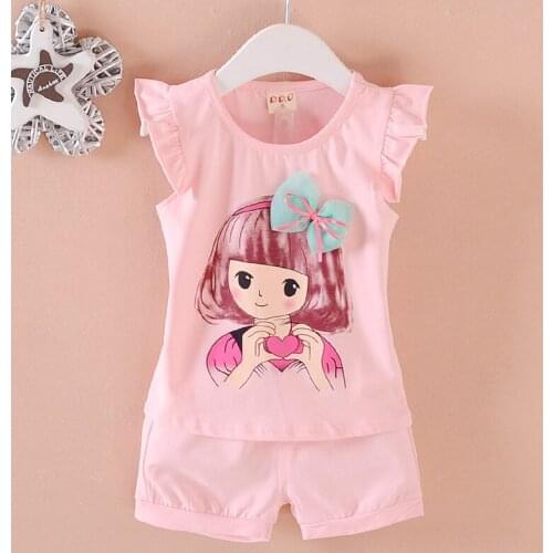 4Sets/lot Baby Girl Clothes Summer Girl Lovely Shirt Smile Skirt 2 Pcs Sets Kids Sleeveless Clothing 4 Colors For 1~3 Y