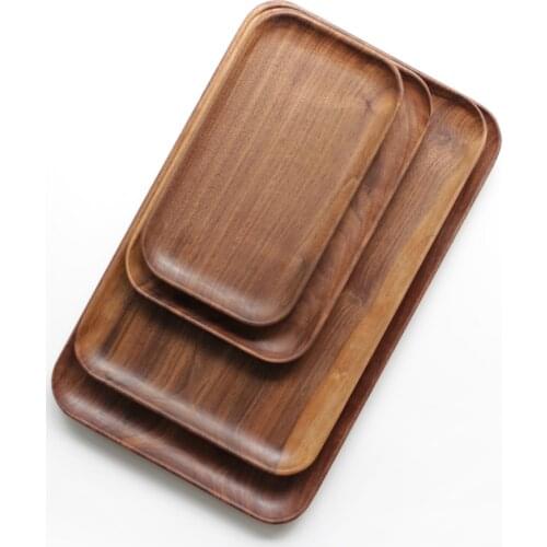 4pcs/lot Kitchen room supplies walnut solid wood plate wood tea tray snack cake dishes rectangular wood tray