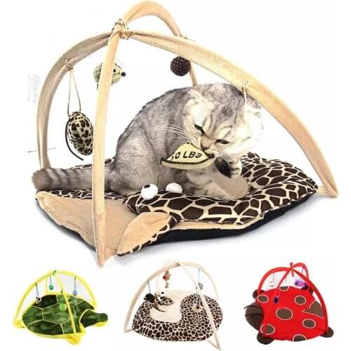 52x35cm cat play mat cat tent activity center with hanging cat toy ball mouse outdoor pet bed cat play tent easy to carry