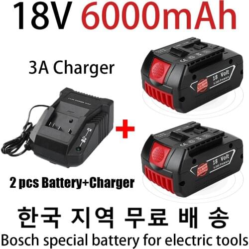 18V 6000mAh Replacement BAT609 Battery for Bosch Compatible BAT618 BAT619G BAT620 SKC181-02 Cordless Power Tool Battery+charger