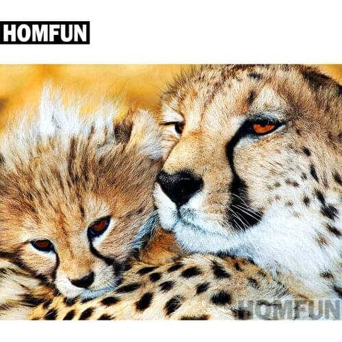 HOMFUN Full Square/Round Drill 5D DIY Diamond Painting "Leopard Mom Baby" 3D Embroidery Cross Stitch 5D Home Decor A00925