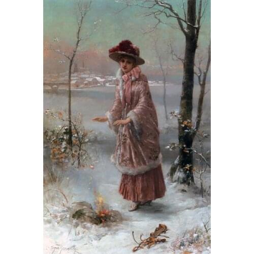 Free shipping classical court figure Snowy girl snowscape oil painting canvas prints on canvas wall art decoration picture
