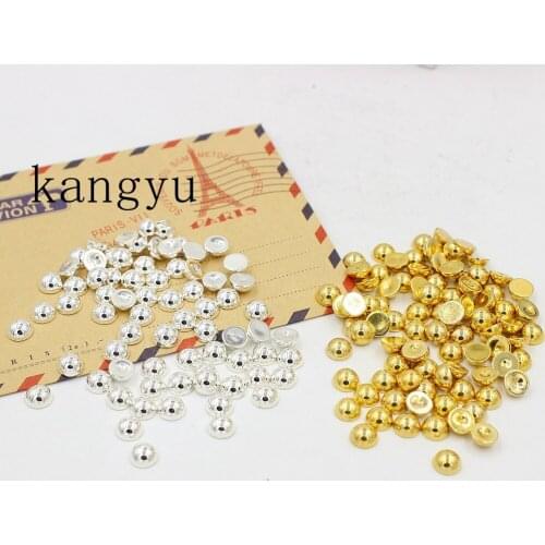 Free Shipping Gold and Silver 6mm 300Pcs Craft ABS Imitation Pearls Half Round Flatback Pearls Resin Beads Nail Art Decorate Diy