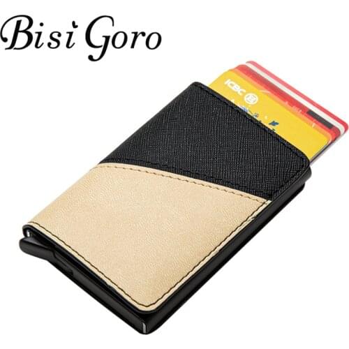 BISI GORO 2020 PU Leather Aluminum Wallet Mixed Color RFID Card Holder Travel Case Patchwork Slim Russian Passport Cover Purse