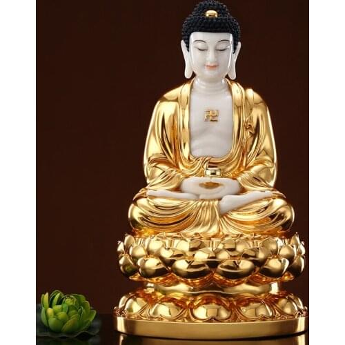 Buddhism figure gilding jade Sakyamuni Amitabha buddha Southeast Asia family protection Propitious Prosperity FENG SHUI statue