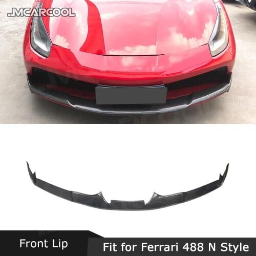 Dry Carbon Fiber Front Bumper Lip Chin Spoiler FRP Unpainted Black Bumper Cover case for Ferrari 488 N Style 2015-2018