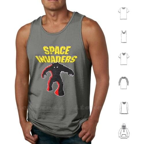 Space Invaders Retro Gaming Sleeveless Tank Top Vest Cotton Space Invaders Retro Gaming 70S Gamer Game Computer Joystick