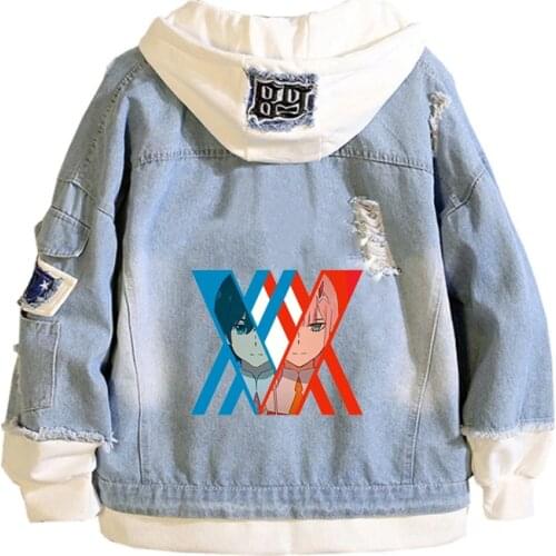 Anime Cartoon DARLING in the FRANXX Cowboy Coat Sweatshirts Jacket Spring Hooded men women Denim Jackets Teenagers Jeans Hoodies