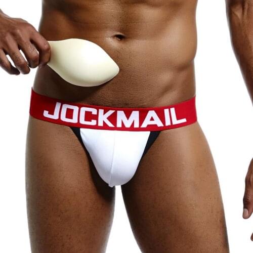 JOCKMAIL Sexy thong men jockstraps Padded mens underwear briefs Front removable pad push up cup bulge enhancing gay underwear