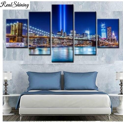 5 pcs City Night New York Brooklyn Bridge diamond painting full square round drill mosaic diamonds Landscape embroidery FS7188