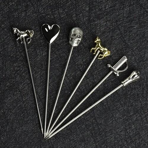 Cocktail Sticks Wine Pin Needle Decoration Martini Cocktail Sign Skull Pattern Western Bar Accessories 304 Stainless Steel Props