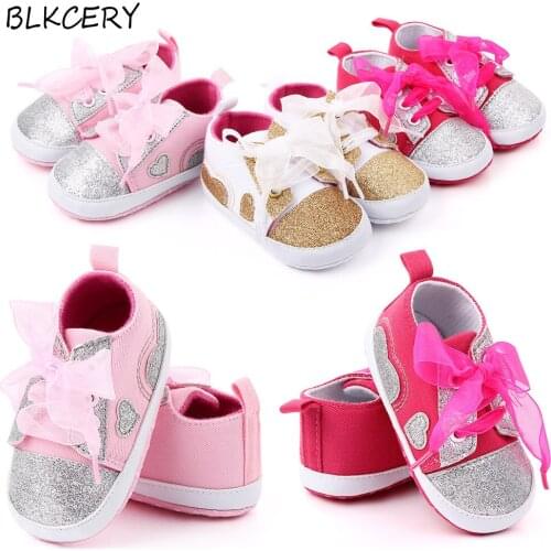 Newborn Baby Girl Soft Sole Sneakers Shoes for 1 Year Old Boy Footwear Toddler Walking Infant First Walker with Cute Bling Heart