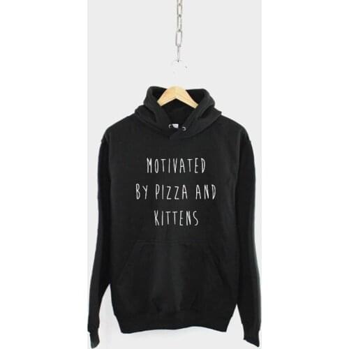 Kwawaii Notivated By Pizza and Kittens 100% Cotton Pullover Long Sleeve Lady Top Shirts Cotton Casual Women Sweatshirt Hoodies