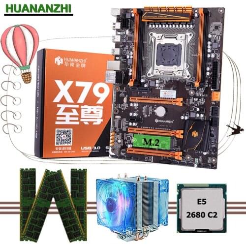 HUANANZHI deluxe X79 LGA2011 motherboard CPU RAM combos set Xeon E5 2680 C2 RAM 64G(4*16G) DDR3 1333MHz RECC with CPU cooler
