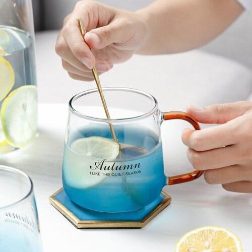 Cute Glass Gradient Blue with Handle Heat-resistant Water Cup Nordic Ins Household Female Cup