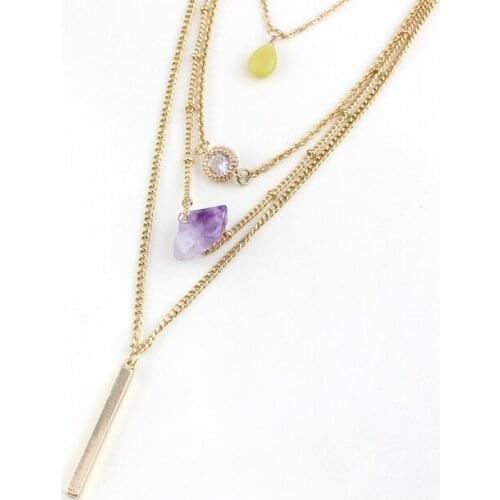 Multi Layer Necklace Gold Fine Jewelry Purple Stone Zircon Long Necklace stone four layer necklace