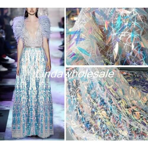 Fashion fabrics small fish scale sequins laser lace fabric wedding dress fabric,135cm*45cm(half yard)/pcs