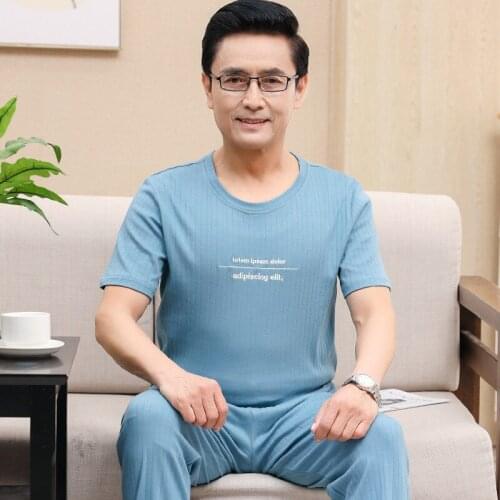 Lounge Men O-Neck Pajamas Sets 2PCS Cotton Pyjamas Sleep Suit Sleepwear Nightwear Summer Short Sleeve&Pant Lingerie Home Wear