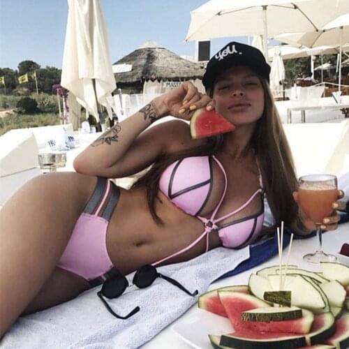 2020 New Fashion Women Sexy High Waist Swimwear Bra Set Push-up Padded Bra Bathing Suit Bikini Set Triangle Swimwear Beachwear