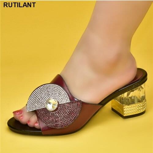 New Arrival Elegant Luxery African Women Party Shoes Decorated with Rhinestone Wedding Shoes for Women Bride Open Toe Pumps