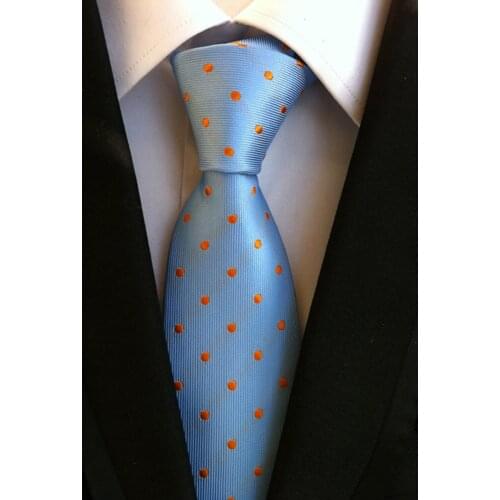 New Design Mens Spots Ties Blue with Orange Fashion Dots Necktie