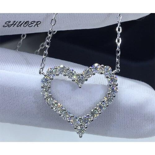 Classic 925 Sterling Silver Brilliant Cut Pass Diamond Tester 2 Carat Micro D Color Moissanite Paved Heart Pendant Necklace