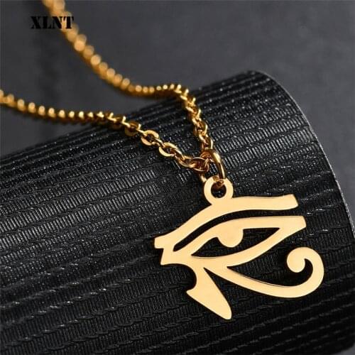 XLNT Retro Ancient Stainless Steel Eye Of Horus Necklace Unisex Hollow Palm Spiral Pendant Necklace Vintage Gift