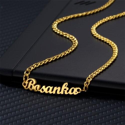 Personalized 3mm Cuban Chain Gold Plated Stainless Steel Nameplate Pendant For Women Men Custom Vintage Style Name Necklace
