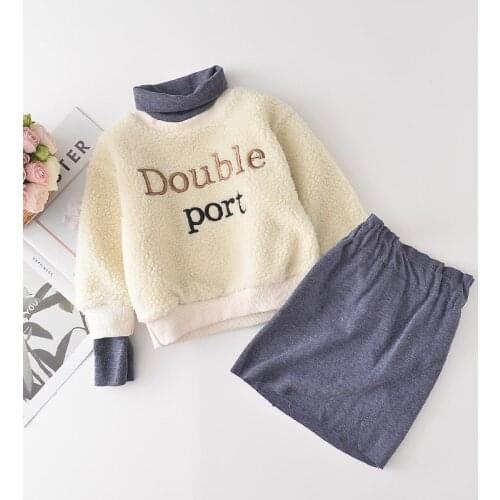 Girl Dress Kids Girls High Collar Sweat Shirt and Pencil Skirt Clothes Set Winter Warm Outfits Two Pcs Children Suit Elegant