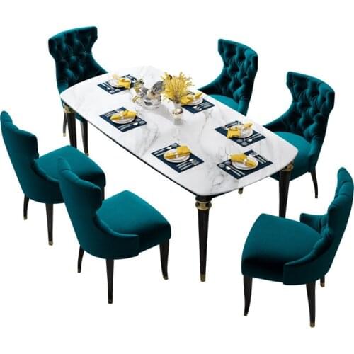 Light luxury postmodern American marble solid wood dining table and chair combination rectangular size furniture