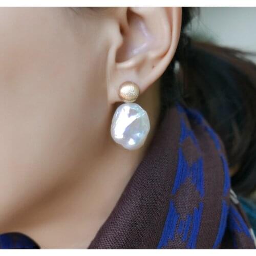 Chic Big 17-18mm Freshwater Kasumi White Pearl Drop Earrings 925 Sterling Silver