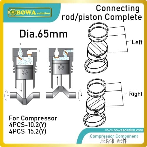 Dia.65mm connecting rod/piston complete is designed for 12m3/h cylinder of freezer compressors, compatible with 4PCS-10.2Y, etc