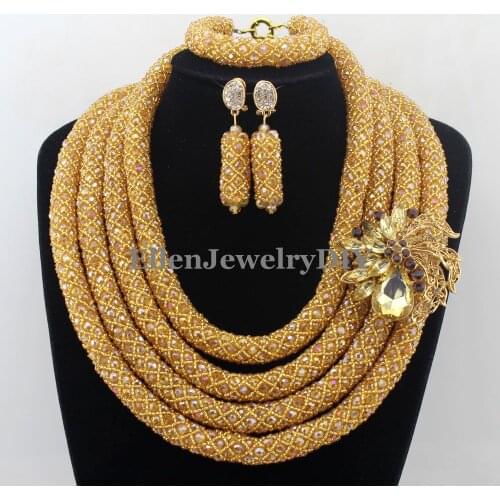 Stylish Nigerian Wedding African Beads Jewelry Set Handmade Indian Dubai Bridal Necklace Sets Free Shipping W12652