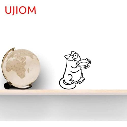 UJIOM Hungry Cat Cute Toilet Wall Sticker Bathroom Decorative Wall Decals Art PVC Mural Home Kitchen Decor Furniture Stickers