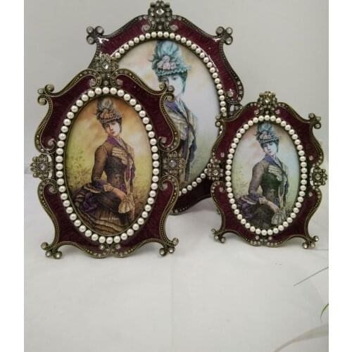 Wine red pearl metal photo picture glass art frame modern nordic vintage style home personalized gift wedding decoration