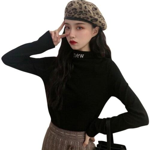 Liva Girl Womens Tops High Collar Tshirt Slim Fall/Winter Undershirt All-Match Long Sleeve Camiseta Vetements Femmes