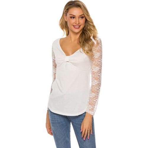 Women T-Shirts Summer Solid Color Womens Tops Harajuku Summer Lace Top Ladies V-Neck Hipster Blusas Mulher Elegantes