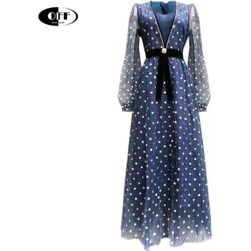 Runway Party Maxi Dresses Women Polka Dot Mesh Elegant Long Sleeve Vacation Evening Long Dress Vestidos Femme Mujer Goblincore