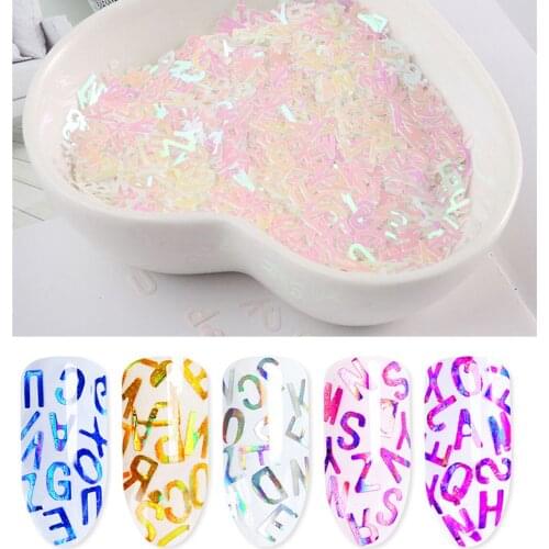 10g Holographic Letter Nail Glitters Sequins Flakes Iridescent Bling Sparkle English Letters for Decor Many Kinds Flash Color