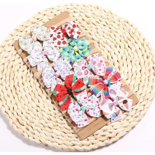 Boutique ins 10pcs Fashion Windmill Ribbon Bow Nylon Headbands Furits Flamingo Rainbow Bowknot Soft Hairbands Princess Headwear