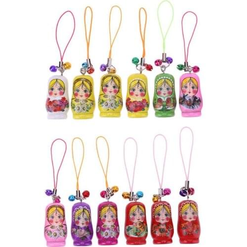 12pcs/set Russian Nesting Dolls Toy Wooden Keychain Matryoshka Hand Painted Handmade Toys for Children Random Color