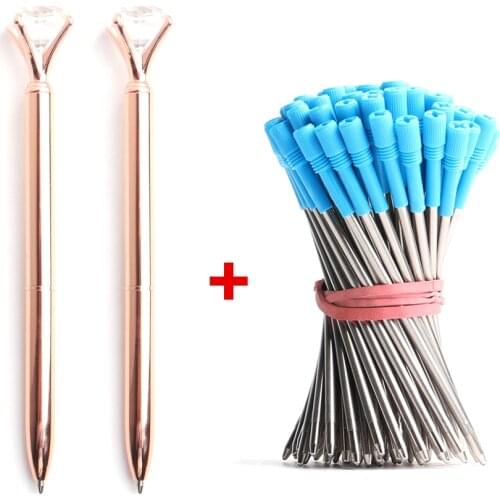 2+20Pcs/Set Big Diamond Crystal Pen Gem Ballpoint Pens Metal Ball Pen Refills Kawaii Magical Pen Fashion School Office Supplies
