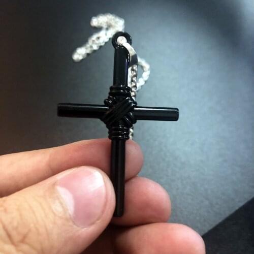 2021 Trend Fashion Gothic Womens Cross Pendant Necklace Long Chain Black Charm Student Graduation Faith Gift Jewelry