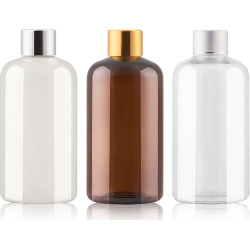 250ml X 24 Clear Brown Empty Plastic Bottle Essential Oil Packaging Shower Gel Bottles Screw Top Cap Refillable Makeup Bottles